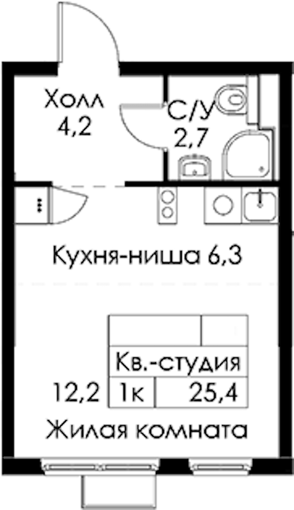Квартира студия 25.4 м², 5/13 эт., ЖК «Кантемировская 11»
